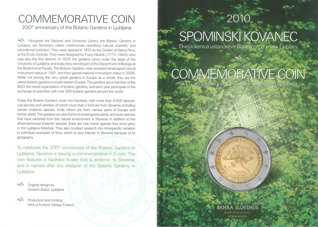 COMMEMORATIVE COIN, 200th anniversary, Botanic Gardens in Ljubljana