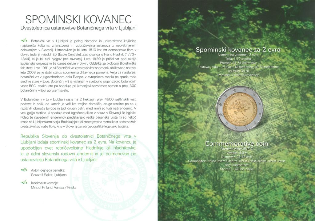 SPOMINSKI KOVANEC,  Dvestoletnica ustanovitve, Botaničnega vrta v Ljubljani, hladnikia  pastinacifolia